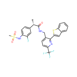 C[C@H](C(=O)NCc1ccc(C(F)(F)F)nc1-c1cc2ccccc2s1)c1ccc(NS(C)(=O)=O)c(F)c1 ZINC000299823833