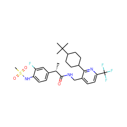 C[C@H](C(=O)NCc1ccc(C(F)(F)F)nc1C1CCC(C(C)(C)C)CC1)c1ccc(NS(C)(=O)=O)c(F)c1 ZINC000299834915