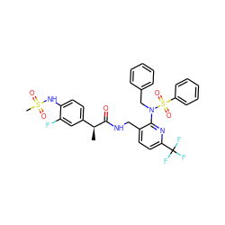 C[C@H](C(=O)NCc1ccc(C(F)(F)F)nc1N(Cc1ccccc1)S(=O)(=O)c1ccccc1)c1ccc(NS(C)(=O)=O)c(F)c1 ZINC000653713259