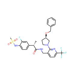 C[C@H](C(=O)NCc1ccc(C(F)(F)F)nc1N1CC[C@@H](OCc2ccccc2)C1)c1ccc(NS(C)(=O)=O)c(F)c1 ZINC000095574566