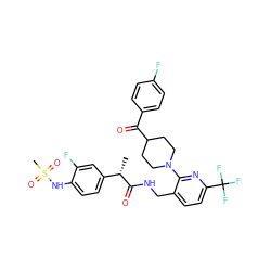 C[C@H](C(=O)NCc1ccc(C(F)(F)F)nc1N1CCC(C(=O)c2ccc(F)cc2)CC1)c1ccc(NS(C)(=O)=O)c(F)c1 ZINC000095579884