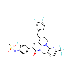 C[C@H](C(=O)NCc1ccc(C(F)(F)F)nc1N1CCC(Cc2ccc(F)c(F)c2)CC1)c1ccc(NS(C)(=O)=O)c(F)c1 ZINC000095574659