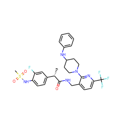 C[C@H](C(=O)NCc1ccc(C(F)(F)F)nc1N1CCC(Nc2ccccc2)CC1)c1ccc(NS(C)(=O)=O)c(F)c1 ZINC000095579743