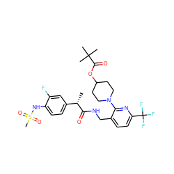 C[C@H](C(=O)NCc1ccc(C(F)(F)F)nc1N1CCC(OC(=O)C(C)(C)C)CC1)c1ccc(NS(C)(=O)=O)c(F)c1 ZINC000095572248