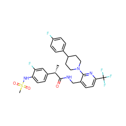 C[C@H](C(=O)NCc1ccc(C(F)(F)F)nc1N1CCC(c2ccc(F)cc2)CC1)c1ccc(NS(C)(=O)=O)c(F)c1 ZINC000060327658