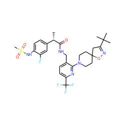 C[C@H](C(=O)NCc1ccc(C(F)(F)F)nc1N1CCC2(CC1)CC(C(C)(C)C)=NO2)c1ccc(NS(C)(=O)=O)c(F)c1 ZINC000095577922