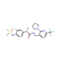 C[C@H](C(=O)NCc1ccc(C(F)(F)F)nc1N1CCCC1)c1ccc(NS(C)(=O)=O)c(F)c1 ZINC000095576434