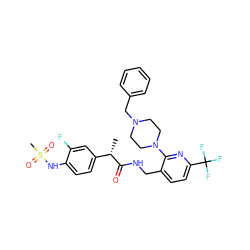 C[C@H](C(=O)NCc1ccc(C(F)(F)F)nc1N1CCN(Cc2ccccc2)CC1)c1ccc(NS(C)(=O)=O)c(F)c1 ZINC000060326408