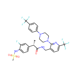 C[C@H](C(=O)NCc1ccc(C(F)(F)F)nc1N1CCN(c2ccc(C(F)(F)F)cc2)CC1)c1ccc(NS(C)(=O)=O)c(F)c1 ZINC000095573935