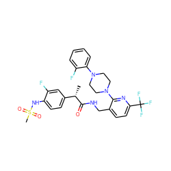 C[C@H](C(=O)NCc1ccc(C(F)(F)F)nc1N1CCN(c2ccccc2F)CC1)c1ccc(NS(C)(=O)=O)c(F)c1 ZINC000095574580