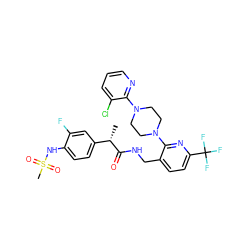 C[C@H](C(=O)NCc1ccc(C(F)(F)F)nc1N1CCN(c2ncccc2Cl)CC1)c1ccc(NS(C)(=O)=O)c(F)c1 ZINC000095578097