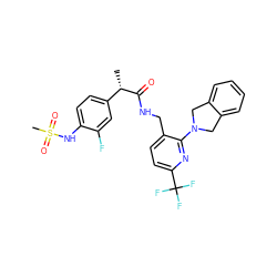 C[C@H](C(=O)NCc1ccc(C(F)(F)F)nc1N1Cc2ccccc2C1)c1ccc(NS(C)(=O)=O)c(F)c1 ZINC000060327652