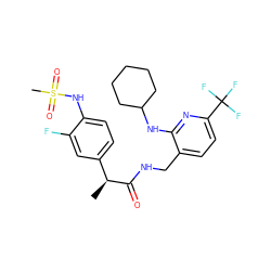 C[C@H](C(=O)NCc1ccc(C(F)(F)F)nc1NC1CCCCC1)c1ccc(NS(C)(=O)=O)c(F)c1 ZINC000095571593