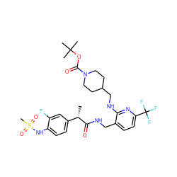 C[C@H](C(=O)NCc1ccc(C(F)(F)F)nc1NCC1CCN(C(=O)OC(C)(C)C)CC1)c1ccc(NS(C)(=O)=O)c(F)c1 ZINC000095575823