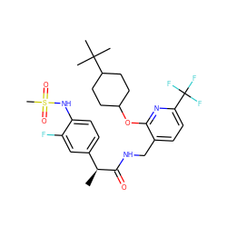 C[C@H](C(=O)NCc1ccc(C(F)(F)F)nc1OC1CCC(C(C)(C)C)CC1)c1ccc(NS(C)(=O)=O)c(F)c1 ZINC000096270938