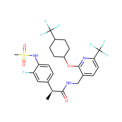 C[C@H](C(=O)NCc1ccc(C(F)(F)F)nc1OC1CCC(C(F)(F)F)CC1)c1ccc(NS(C)(=O)=O)c(F)c1 ZINC000060329092