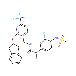 C[C@H](C(=O)NCc1ccc(C(F)(F)F)nc1OC1Cc2ccccc2C1)c1ccc(NS(C)(=O)=O)c(F)c1 ZINC000096270929