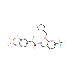 C[C@H](C(=O)NCc1ccc(C(F)(F)F)nc1OCC1CCCC1)c1ccc(NS(C)(=O)=O)c(F)c1 ZINC000096270923