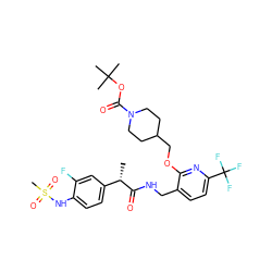 C[C@H](C(=O)NCc1ccc(C(F)(F)F)nc1OCC1CCN(C(=O)OC(C)(C)C)CC1)c1ccc(NS(C)(=O)=O)c(F)c1 ZINC000096270917