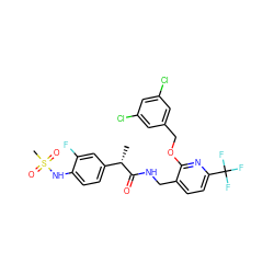 C[C@H](C(=O)NCc1ccc(C(F)(F)F)nc1OCc1cc(Cl)cc(Cl)c1)c1ccc(NS(C)(=O)=O)c(F)c1 ZINC000096270994