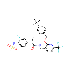 C[C@H](C(=O)NCc1ccc(C(F)(F)F)nc1OCc1ccc(C(C)(C)C)cc1)c1ccc(NS(C)(=O)=O)c(F)c1 ZINC000096270899