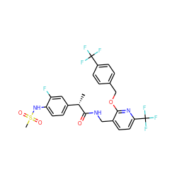 C[C@H](C(=O)NCc1ccc(C(F)(F)F)nc1OCc1ccc(C(F)(F)F)cc1)c1ccc(NS(C)(=O)=O)c(F)c1 ZINC000096270893