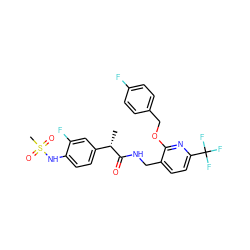 C[C@H](C(=O)NCc1ccc(C(F)(F)F)nc1OCc1ccc(F)cc1)c1ccc(NS(C)(=O)=O)c(F)c1 ZINC000096270897