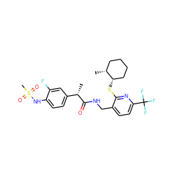 C[C@H](C(=O)NCc1ccc(C(F)(F)F)nc1S[C@H]1CCCC[C@H]1C)c1ccc(NS(C)(=O)=O)c(F)c1 ZINC000096286076