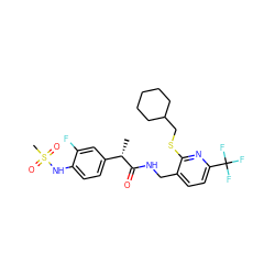 C[C@H](C(=O)NCc1ccc(C(F)(F)F)nc1SCC1CCCCC1)c1ccc(NS(C)(=O)=O)c(F)c1 ZINC000096286070