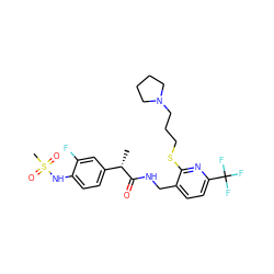 C[C@H](C(=O)NCc1ccc(C(F)(F)F)nc1SCCCN1CCCC1)c1ccc(NS(C)(=O)=O)c(F)c1 ZINC000096286092