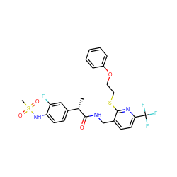 C[C@H](C(=O)NCc1ccc(C(F)(F)F)nc1SCCOc1ccccc1)c1ccc(NS(C)(=O)=O)c(F)c1 ZINC000096286096