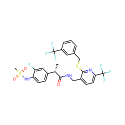 C[C@H](C(=O)NCc1ccc(C(F)(F)F)nc1SCc1cccc(C(F)(F)F)c1)c1ccc(NS(C)(=O)=O)c(F)c1 ZINC000096286060