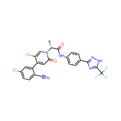 C[C@H](C(=O)Nc1ccc(-c2n[nH]c(C(F)(F)F)n2)cc1)n1cc(Cl)c(-c2cc(Cl)ccc2C#N)cc1=O ZINC001772581356