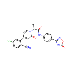 C[C@H](C(=O)Nc1ccc(-c2noc(=O)[nH]2)cc1)n1ccc(-c2cc(Cl)ccc2C#N)cc1=O ZINC001772629901