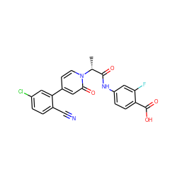 C[C@H](C(=O)Nc1ccc(C(=O)O)c(F)c1)n1ccc(-c2cc(Cl)ccc2C#N)cc1=O ZINC001772605929