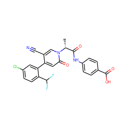 C[C@H](C(=O)Nc1ccc(C(=O)O)cc1)n1cc(C#N)c(-c2cc(Cl)ccc2C(F)F)cc1=O ZINC001772598359