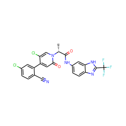 C[C@H](C(=O)Nc1ccc2nc(C(F)(F)F)[nH]c2c1)n1cc(Cl)c(-c2cc(Cl)ccc2C#N)cc1=O ZINC001772620550