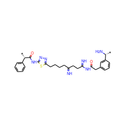 C[C@H](C(=O)Nc1nnc(CCCCC(=N)CCC(=N)NC(=O)Cc2cccc([C@@H](C)N)c2)s1)c1ccccc1 ZINC000169698631