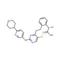 C[C@H](C(N)=O)c1ccccc1CCc1nc(Nc2ccc(C3CCNCC3)nc2)ncc1Cl ZINC000211113655