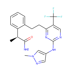 C[C@H](C(N)=O)c1ccccc1CCc1nc(Nc2cnn(C)c2)ncc1C(F)(F)F ZINC000211035159