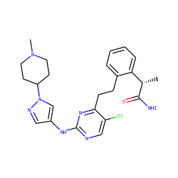 C[C@H](C(N)=O)c1ccccc1CCc1nc(Nc2cnn(C3CCN(C)CC3)c2)ncc1Cl ZINC000211023428