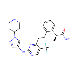 C[C@H](C(N)=O)c1ccccc1CCc1nc(Nc2cnn(C3CCNCC3)c2)ncc1C(F)(F)F ZINC000211035231