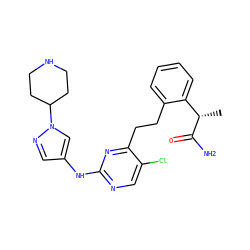 C[C@H](C(N)=O)c1ccccc1CCc1nc(Nc2cnn(C3CCNCC3)c2)ncc1Cl ZINC000211023356