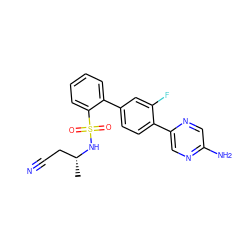 C[C@H](CC#N)NS(=O)(=O)c1ccccc1-c1ccc(-c2cnc(N)cn2)c(F)c1 ZINC000224703476