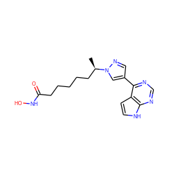 C[C@H](CCCCCC(=O)NO)n1cc(-c2ncnc3[nH]ccc23)cn1 ZINC001772630334