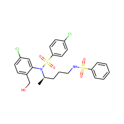 C[C@H](CCCNS(=O)(=O)c1ccccc1)N(c1cc(Cl)ccc1CO)S(=O)(=O)c1ccc(Cl)cc1 ZINC000028978059