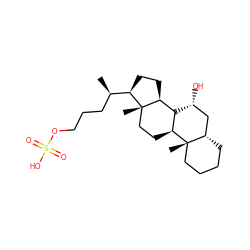 C[C@H](CCCOS(=O)(=O)O)[C@H]1CC[C@H]2[C@H]3[C@H](CC[C@@]21C)[C@@]1(C)CCCC[C@H]1C[C@H]3O ZINC000299835808