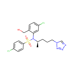 C[C@H](CCCn1cnnn1)N(c1cc(Cl)ccc1CO)S(=O)(=O)c1ccc(Cl)cc1 ZINC000028976039