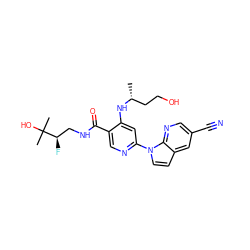 C[C@H](CCO)Nc1cc(-n2ccc3cc(C#N)cnc32)ncc1C(=O)NC[C@@H](F)C(C)(C)O ZINC001772636965