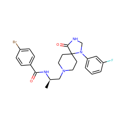 C[C@H](CN1CCC2(CC1)C(=O)NCN2c1cccc(F)c1)NC(=O)c1ccc(Br)cc1 ZINC000095581157